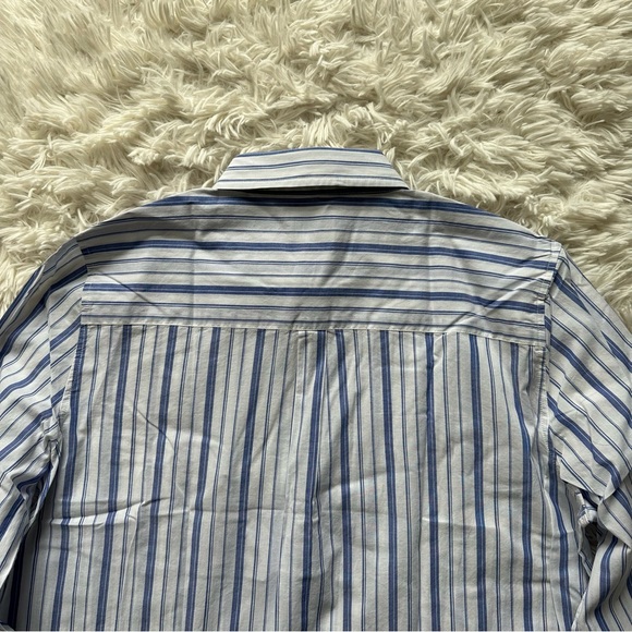 Untuckit Pinot Perse Striped Button Up White Blue New With Tags Size 14 - Picture 10 of 12